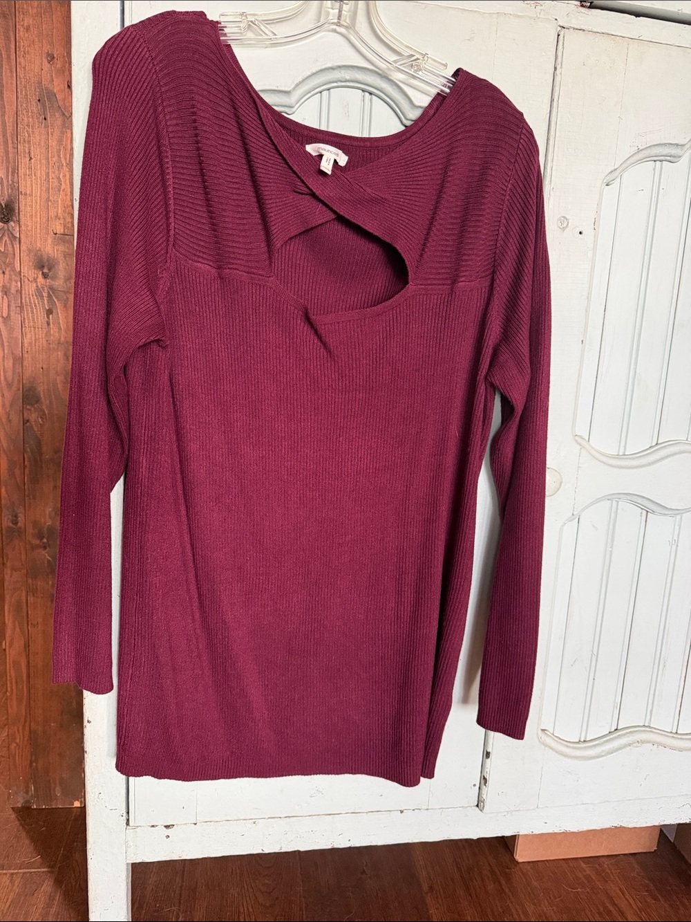 Maurices Rib-Knit Cutout Long Sleeve Sweater - Burgundy